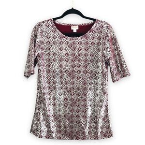 Lularoe Elegant Gigi Size Large Shirt Red Silver Aztec Pattern Rare Holiday‎